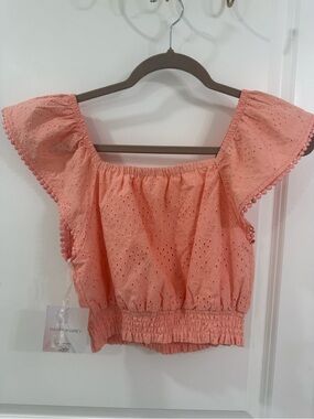 Happily Grey Coral Eyelet Off-Shoulder Crop Top